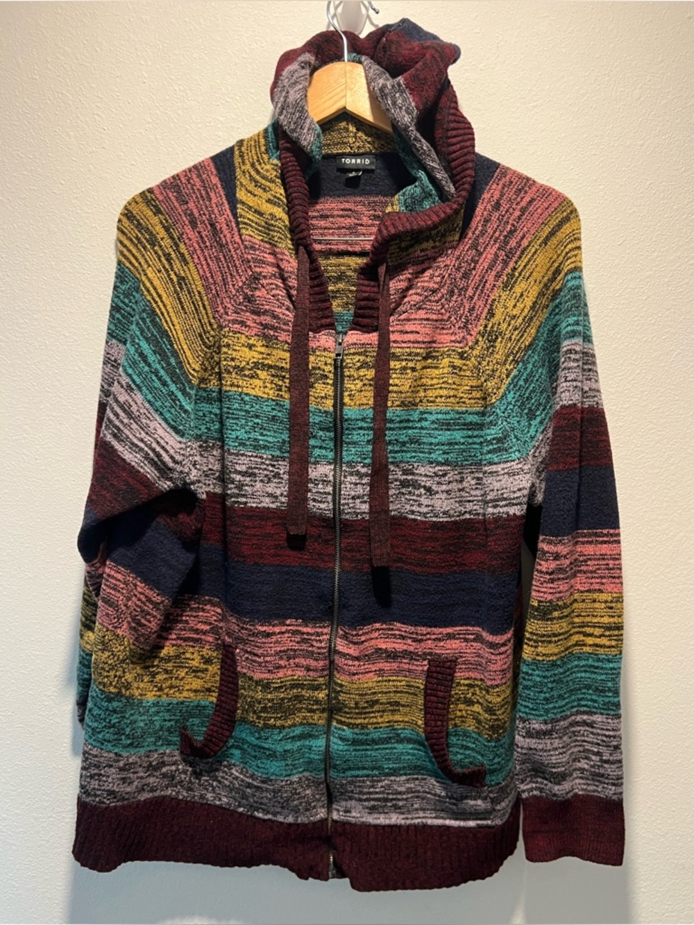 Torrid Hoodie Jacket Womens Multi Color Striped Full Zip Pockets Size 4